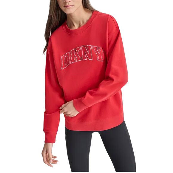 Dkny Tops - DKNY Women's Varsity Rhinestone-Logo Crewneck Fleece Sweatshirt NWT RED SIZE XS